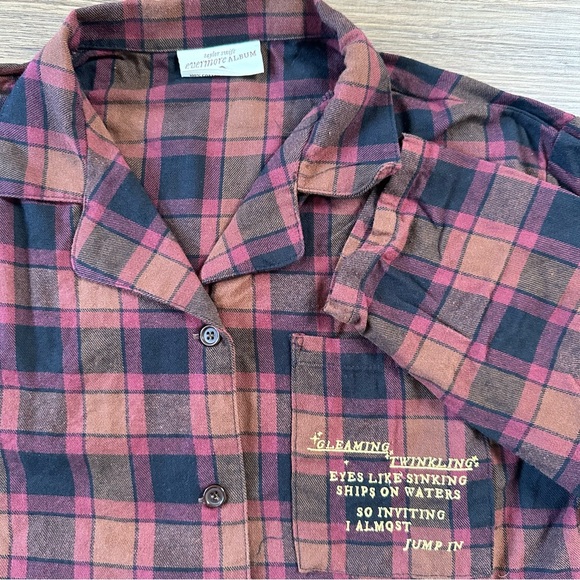 Taylor Swift Evermore Button Shirt Embroidered Small Plaid Orange Black Pajama - Picture 1 of 10